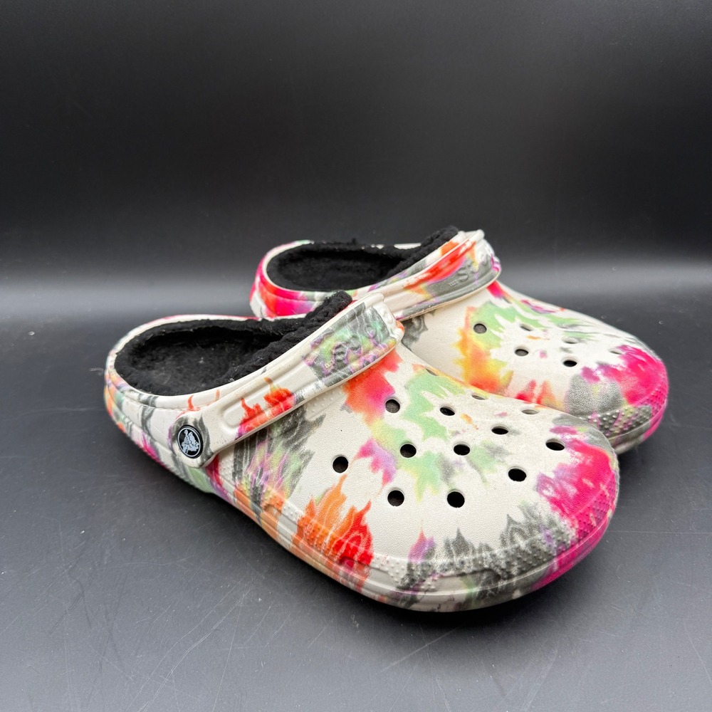 Crocs Classic Lined Clogs Women 8 Men 6 Tie Dye Fuzz Lined Comfort Shoes